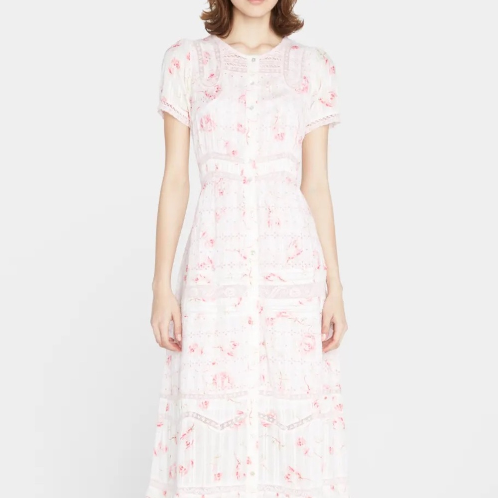 Loveshackfancy Floral White and Pink Maxi Dress
